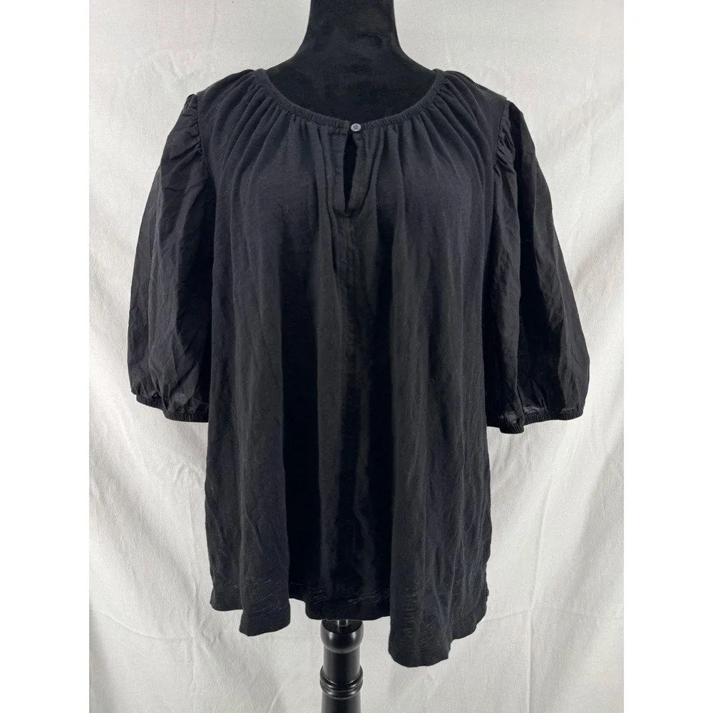 Old Navy Womens XXL Tall Black Cotton Puff Sleeve Keyhole Peasant Blouse Top